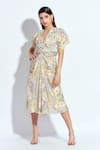neetiandmudita_Multi Color Crepe Abstract V Neck Print Drape Dress_Online_at_Aza_Fashions