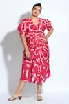 Buy_neetiandmudita_Pink Crepe Tetris V Neck Print Drape Dress _Online_at_Aza_Fashions