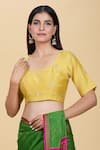 Buy_Kalakaari By Sagarika_Yellow Embroidery Round Neck Floral Blouse _at_Aza_Fashions