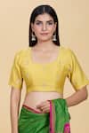 Kalakaari By Sagarika_Yellow Embroidery Round Neck Floral Blouse _Online_at_Aza_Fashions