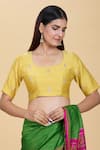 Buy_Kalakaari By Sagarika_Yellow Embroidery Round Neck Floral Blouse _Online_at_Aza_Fashions