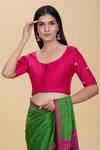 Buy_Kalakaari By Sagarika_Pink Silk Embroidery Round Neck Gota Blouse _at_Aza_Fashions