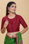 Buy_Kalakaari By Sagarika_Red Spun Silk Hand Embroidered Floral Marodi Round Blouse _at_Aza_Fashions