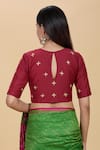 Shop_Kalakaari By Sagarika_Red Spun Silk Hand Embroidered Floral Marodi Round Blouse _at_Aza_Fashions