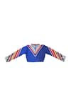 Buy_Ka-Sha_Blue Cotton Applique Band Collar Rangeela Geometric Crop Top _Online_at_Aza_Fashions