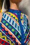 Shop_Ka-Sha_Blue Cotton Applique Mandarin Collar Wasabi Geometric Crop Shirt _Online_at_Aza_Fashions