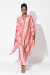 Buy_Rishi and Vibhuti_Pink Crepe Printed Floral Collared Lumin Asymmetric Kurta And Pant Co-ord Set _at_Aza_Fashions