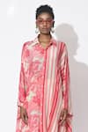 Rishi and Vibhuti_Pink Crepe Printed Floral Collared Lumin Asymmetric Kurta And Pant Co-ord Set _Online