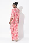 Shop_Rishi and Vibhuti_Pink Crepe Printed Floral V-neck Passion Petal Kaftan Dress _at_Aza_Fashions