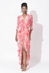 Buy_Rishi and Vibhuti_Pink Crepe Printed Floral V-neck Passion Petal Kaftan Dress 