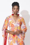 Rishi and Vibhuti_Orange Crepe Printed Floral And Stripe Carousel Embellished Kurta With Pant _Online_at_Aza_Fashions