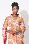 Buy_Rishi and Vibhuti_Orange Crepe Printed Floral And Stripe Carousel Embellished Kurta With Pant _Online_at_Aza_Fashions