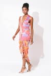 Rishi & Vibhuti_Orange Crepe Printed Floral And Stripe Craze Charm Embroidered Vest With Skirt_at_Aza_Fashions