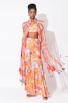 Buy_Rishi and Vibhuti_Orange Crepe Printed Floral Notched Rio Revelry Embellished Top Pant Set _at_Aza_Fashions