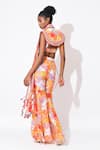 Shop_Rishi and Vibhuti_Orange Crepe Printed Floral Notched Rio Revelry Embellished Top Pant Set _at_Aza_Fashions