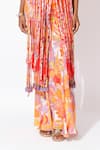 Rishi and Vibhuti_Orange Crepe Printed Floral Notched Rio Revelry Embellished Top Pant Set _at_Aza_Fashions