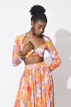 Buy_Rishi and Vibhuti_Orange Crepe Printed Floral Sweetheart Neck Whirl Skirt Embellished Lehenga Set _Online_at_Aza_Fashions