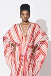 Buy_Rishi and Vibhuti_Multi Color Crepe Printed Stripe V-neck Rio Carnival Embellished Kaftan _Online_at_Aza_Fashions