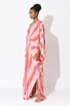 Shop_Rishi and Vibhuti_Multi Color Crepe Printed Stripe V-neck Rio Carnival Embellished Kaftan _Online_at_Aza_Fashions