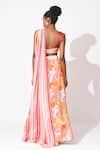 Shop_Rishi & Vibhuti_Orange Crepe Printed Floral V-neck Crestfall Wave Embellished Skirt With Top_at_Aza_Fashions