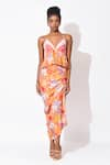 Buy_Rishi and Vibhuti_Orange Crepe Printed Floral And Stripe Halter Neck Sway Symphony Top With Skirt _Online_at_Aza_Fashions