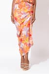 Shop_Rishi and Vibhuti_Orange Crepe Printed Floral And Stripe Halter Neck Sway Symphony Top With Skirt _Online_at_Aza_Fashions