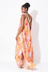 Shop_Rishi and Vibhuti_Orange Crepe Print Floral V-neck Caribe Chic Maxi Dress _at_Aza_Fashions