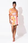 Buy_Rishi and Vibhuti_Orange Crepe Print Floral Collar Neck Mini Duo Shirt With Skirt _at_Aza_Fashions