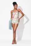 Shop_Rishi and Vibhuti_Pink Crepe Hand Embroidery Metallic Embellishment Seashore Corset With Shorts _Online_at_Aza_Fashions