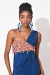 Buy_Rishi & Vibhuti_Blue Crepe Embroidery Sequins One Shoulder Fusion Flame Gown_Online_at_Aza_Fashions