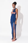 Shop_Rishi and Vibhuti_Blue Crepe Embroidery Sequins One Shoulder Fusion Flame Gown _Online_at_Aza_Fashions