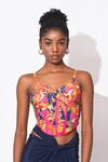 Rishi and Vibhuti_Multi Color Crepe Printed Floral Twilight Embroidered Corset With Skirt _Online_at_Aza_Fashions