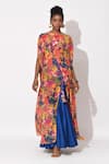Buy_Rishi & Vibhuti_Multi Color Crepe Printed Floral Round Neck Cross Overlay Top With Skirt_at_Aza_Fashions