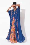 Buy_Rishi & Vibhuti_Multi Color Crepe Printed Floral V-neck Fervent Embellished Kaftan With Pant_at_Aza_Fashions