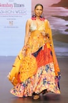 Rishi and Vibhuti_Multi Color Crepe Printed Floral V-neck Spectrum Hand Embroidered Lehenga Set _Online_at_Aza_Fashions