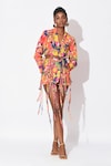 Shop_Rishi & Vibhuti_Multi Color Crepe Printed Floral Lapel Mystic Muse Blazer Dress_at_Aza_Fashions