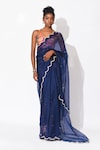 Buy_Rishi & Vibhuti_Blue Crepe Printed Floral Starry Shoreline Embellished Corset With Saree_at_Aza_Fashions