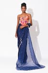 Buy_Rishi & Vibhuti_Blue Crepe Printed Floral Starry Shoreline Embellished Corset With Saree_Online_at_Aza_Fashions