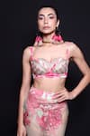 Buy_Rishi and Vibhuti_Pink Crepe Printed Floral Coastal Affair Hand Embroidered Bustier With Pant _Online_at_Aza_Fashions