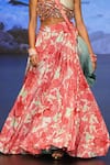 Rishi & Vibhuti_Pink Crepe Printed Floral Romantic Waves Hand Embroidered Lehenga With Blouse_Online_at_Aza_Fashions