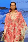 Shop_Rishi & Vibhuti_Pink Crepe Printed Floral V-neck Gale Hand Embroidered Kaftan_at_Aza_Fashions