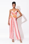 Buy_Rishi and Vibhuti_Orange Crepe Printed Floral And Stripe Halter Neck Sway Symphony 2 Pant With Top _at_Aza_Fashions