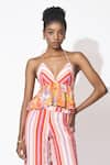 Rishi and Vibhuti_Orange Crepe Printed Floral And Stripe Halter Neck Sway Symphony 2 Pant With Top _Online_at_Aza_Fashions