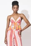 Buy_Rishi and Vibhuti_Orange Crepe Printed Floral And Stripe Halter Neck Sway Symphony 2 Pant With Top _Online_at_Aza_Fashions