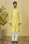 Priyanka Haralalka_Yellow Bhagalpur Silk Embroidered Resham Work Panelled Kurta Set _Online_at_Aza_Fashions