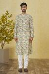 Priyanka Haralalka_Green Silk Bourette Printed Leaf Kurta And Pant Set _Online_at_Aza_Fashions