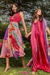 Babita Malkani_Pink Organza Printed Floral Deep V Neck Midi Dress _at_Aza_Fashions