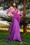 Buy_Babita Malkani_Purple Satin Solid Iris Pre-draped Saree _at_Aza_Fashions