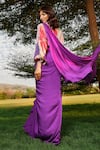 Shop_Babita Malkani_Purple Satin Solid Iris Pre-draped Saree _at_Aza_Fashions