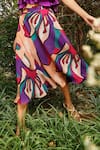 Shop_Babita Malkani_Peach Organza Printed Floral Flared Skirt With Belt_at_Aza_Fashions
